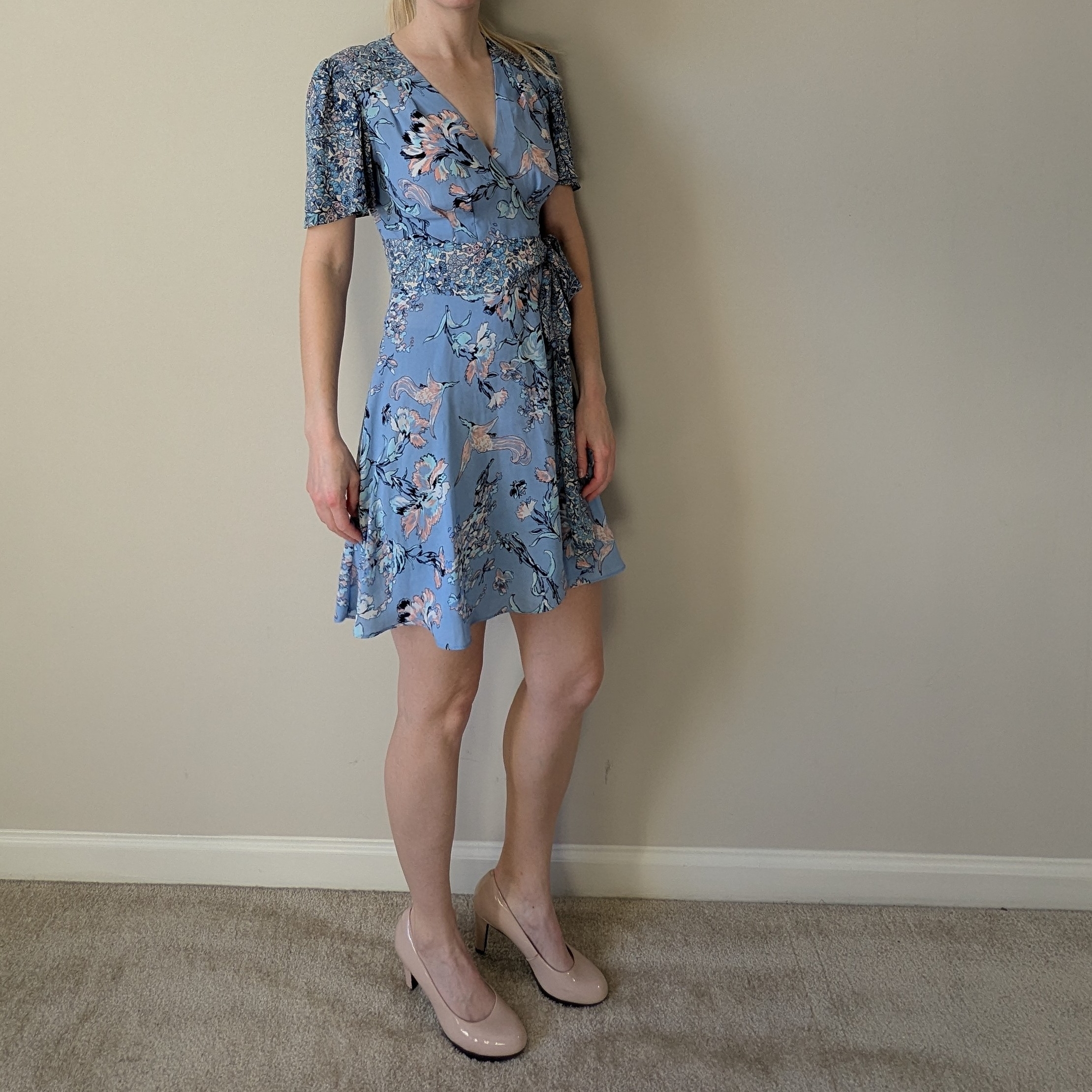 Bcbg Maxazria Kylie Woven City Dress (Light Blue Floral) Size Xxs